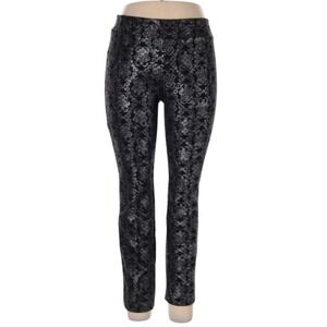 Lena Gabrielle Pull on Dress Pants ankle cut, Black with Silver Paisley Print 8